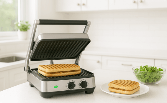 panini maker on the counter of a bright modern kitchen