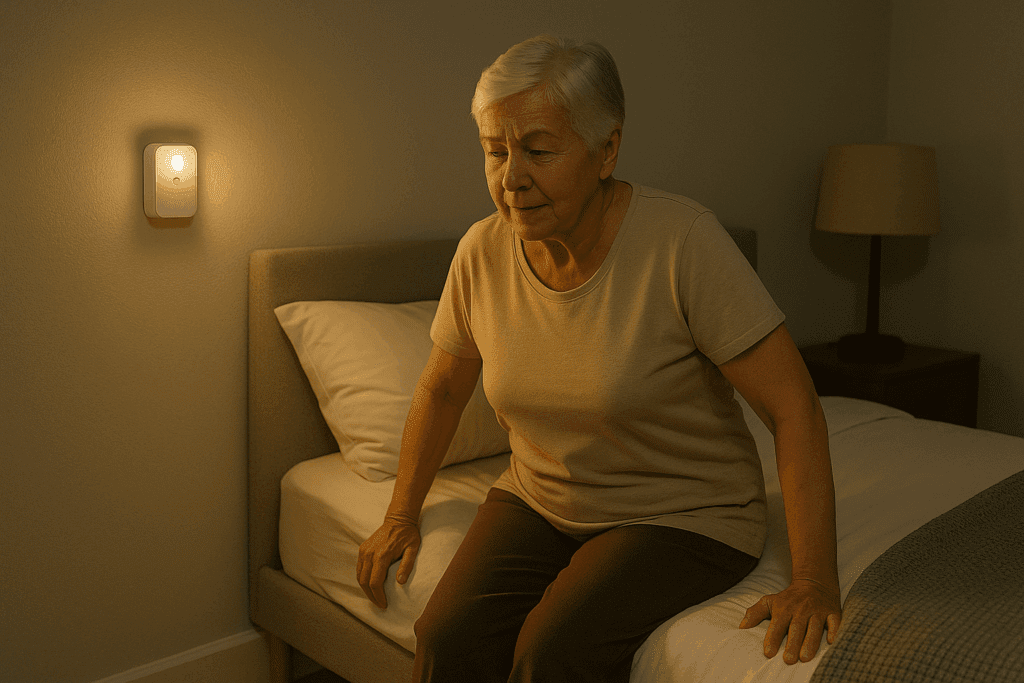 nightlight senior waking from bed