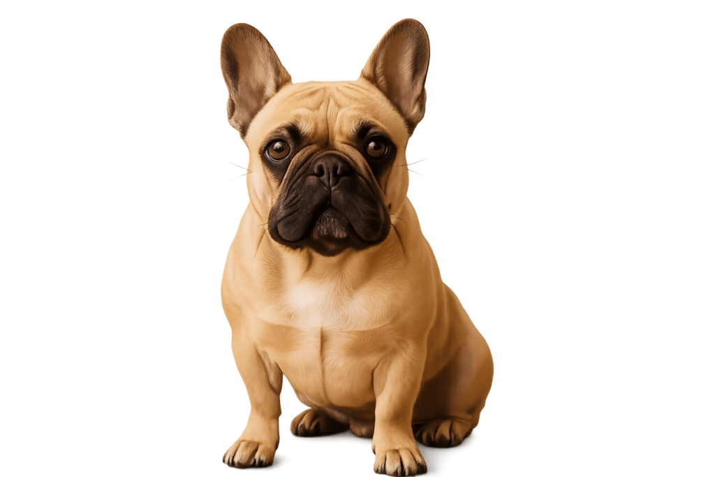 A light brown French Bulldog, one of the best dog breeds for empty nesters, sits facing forward against a plain white background, looking directly at the camera with large, upright ears and a slightly wrinkled face.