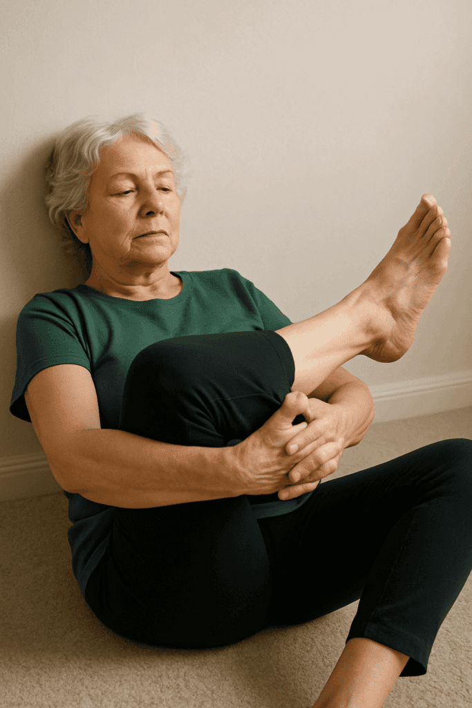 senior woman doing back pain stretch