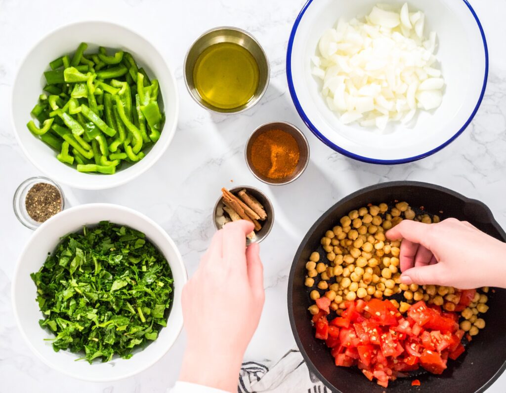 cooking the ingedients for the Middle East Skillet