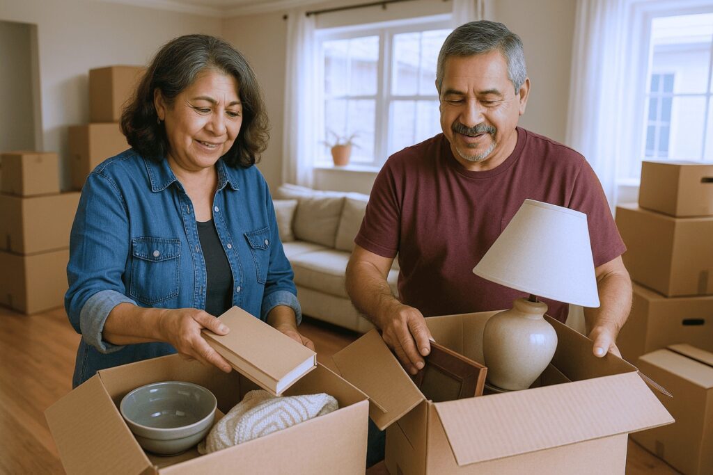 Elderly couple packing, hispanic