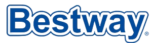 The image shows the Bestway logo in bold blue letters with a white outline on a light background, representing a trusted name for the best backyard pool options.