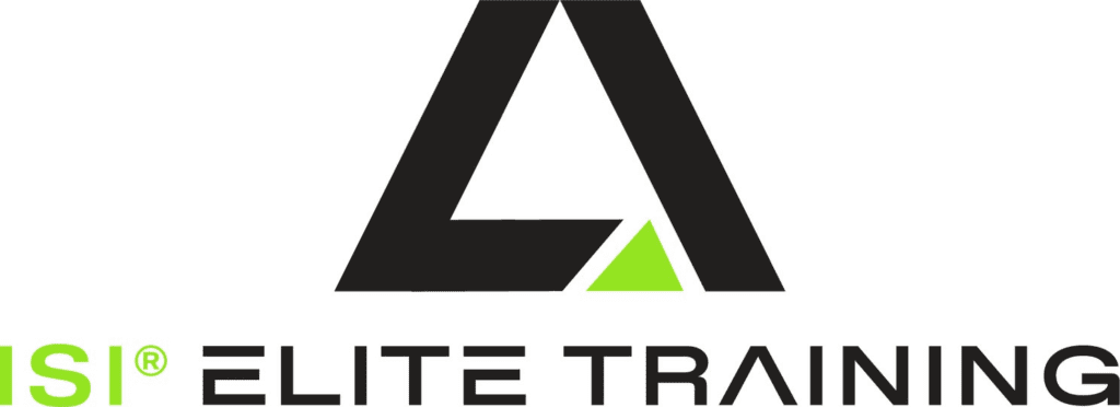 Black and green ISI Elite Training logo featuring a stylized black triangle with a small green triangle inside, and the text “ISI ELITE TRAINING” below—perfect for those who want to lift weights without straining joints.