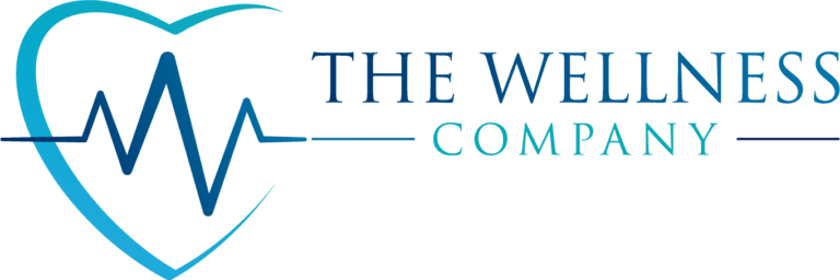Logo for The Wellness Company featuring a heart outline with an EKG line inside, next to the company name in blue and teal text on a light background—perfect for highlighting exclusive discounts and promo codes.
