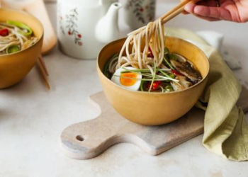 Ramen bowl with egg and mushrooms