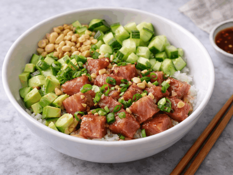 Seared Tuna Bowl with Avocado and Crunch