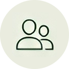 Simple icon showing two outlined human figures, one larger in front and one smaller behind, on a light circular background—ideal for About ZestYears, a lifestyle site for older adults seeking community or user profile features.