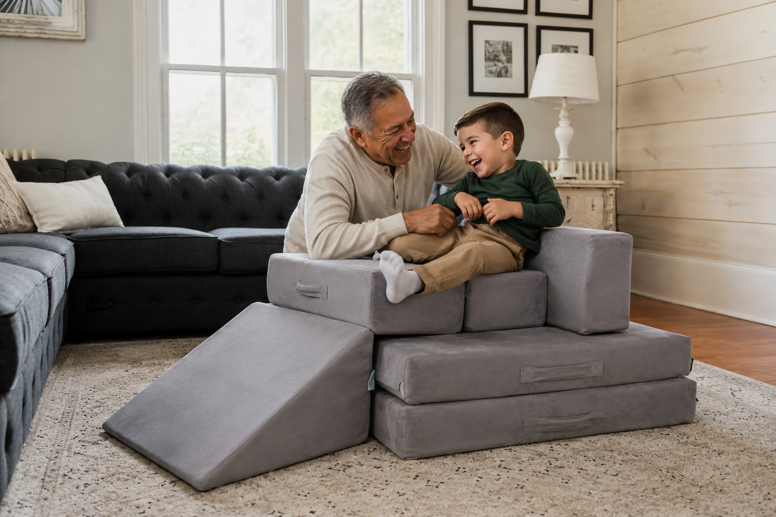 ZestYears product tester using Figgy Play Couch