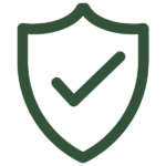 A dark green shield outline with a checkmark inside, symbolizing security, protection, or verification, on a light gray background.