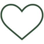 A simple, dark green heart outline on a light gray background. The heart is centered and unfilled, with smooth, even lines.