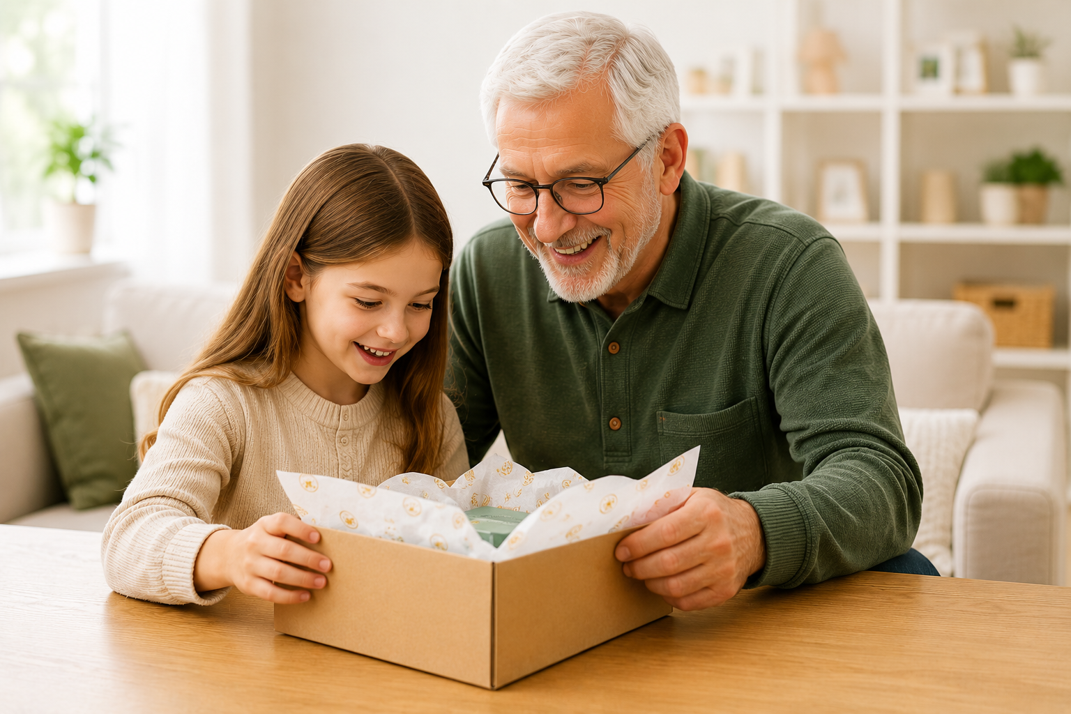 Grandparent and child testing a product together