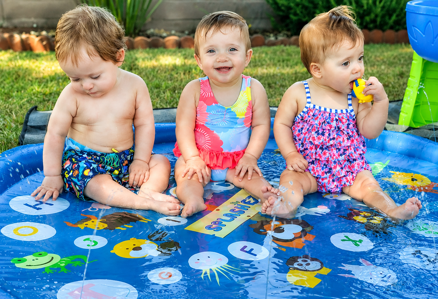 ZestYears product tester using SplashEZ 3-in-1 Splash Pad