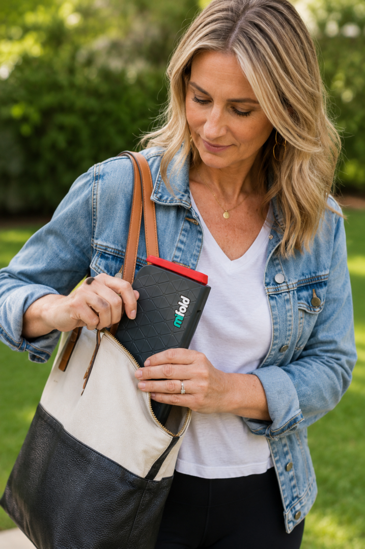 mifold Grab-and-Go Booster packed for travel