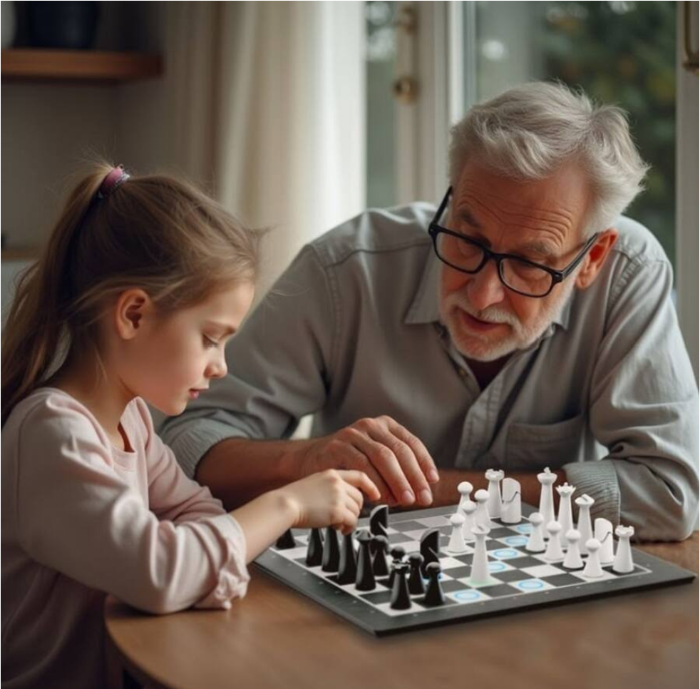 Family playing GoChess Mini together